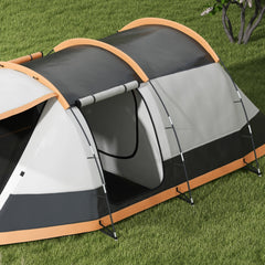 Outsunny Three-Man Camping Tent, with Two Rooms and Porch - Orange