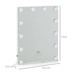 HOMCOM Hollywood Mirror with Lights for Makeup Dressing Table, Lighted Vanity Mirror with 12 Dimmable LED Bulbs and USB Plug in Power Supply, White