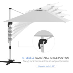 Outsunny Square Cantilever Garden Parasol, with Five-Position Canopy - White