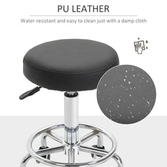 Vinsetto Round Rolling Stool, PU Leather Height Adjustable Stool Chair with Wheels and Swivel Seat for Salon, Massage, Spa, Home Kitchen, Black