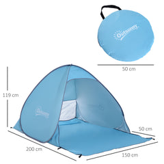 Outsunny 2-3 Person Pop up Beach Tent Hiking UV 30+ Protection Patio Sun Shelter (Blue)