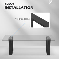 HOMCOM Metal Table Legs Set of 2, Square DIY Furniture Table Legs with Screws and Floor Protectors, Industrial Coffee Table Legs for DIY Chair, Bench, 41Hcm x 70Wcm, Black