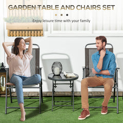 Outsunny Three-Piece Garden Seat Set, with Glass-Top Table - Brown