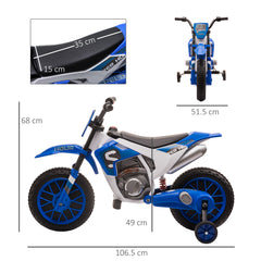 HOMCOM 12V Kids Electric Motorcycle Ride-On, with Training Wheels, for Ages 3-6 Years - Blue