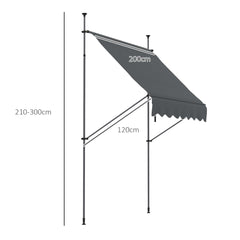 Outsunny 2 x 1.2m Manual Retractable Awning - Grey