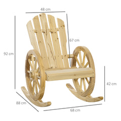 Outsunny Wooden Adirondack Rocking Chair Reclining Armchair Outdoor Garden Furniture Patio Porch Rocker - Natural