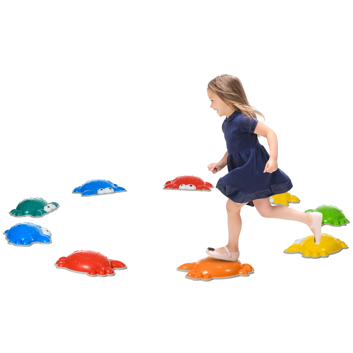 ZONEKIZ 9PCs Kids Stepping Stones with TPE Anti-Slip Edge, Crab-Designed Balance River Stones, Obstacle Courses, Stackable