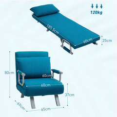 HOMCOM 4-in-1 Faux Suede Chair Bed - Blue