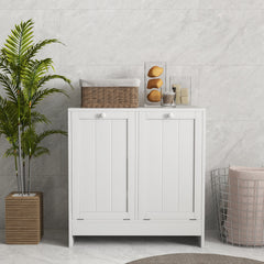 kleankin Double Hamper Laundry Storage Cabinet - White