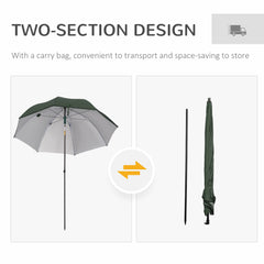 Outsunny 2m Beach Parasol Fishing Umbrella Brolly with Sides and Push Botton Tilt Sun Shade Shelter with Carry Bag, UV30+, Green