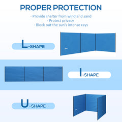 واقيات الرياح للتخييم من Outsunny بخمسة أعمدة، وواقي رياح للشاطئ مع حقيبة حمل وأعمدة فولاذية، وواقي خصوصية للقوافل الخارجية، 540 سم × 150 سم، أزرق