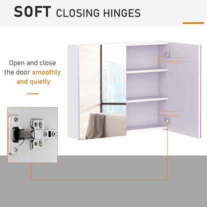 HOMCOM Mirror Cabinet, Wall Mount Bathroom Storage Cabinet with Adjustable Shelf, Double Door Cupboard, 70 x 15 x 60 cm, White