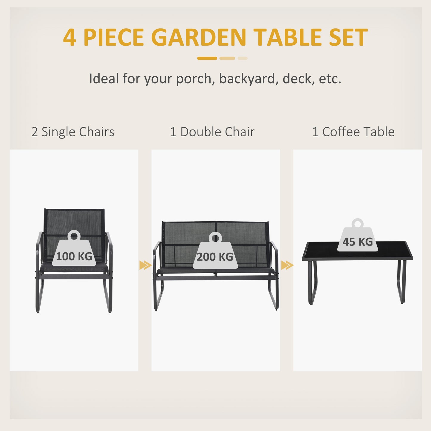 Outsunny Four-Piece Minimalistic Garden Sofa Set - Black
