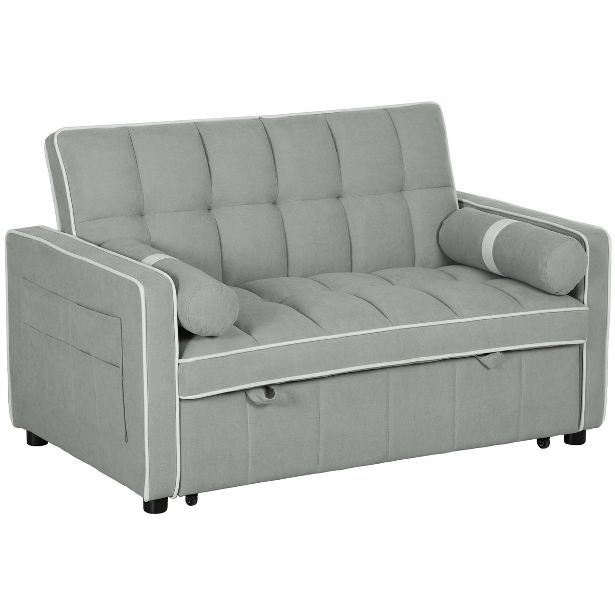 HOMCOM Two-Seater Linen-Look Sofa Bed - Light Grey