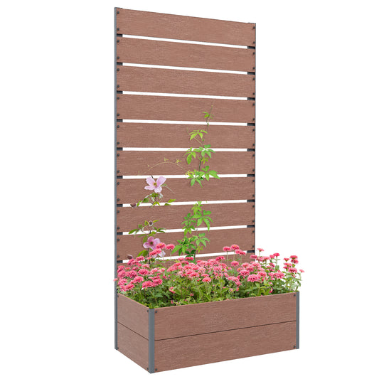 Outsunny 34 x 69.5cm Garden Planter Box, with Back Trellis, Brown