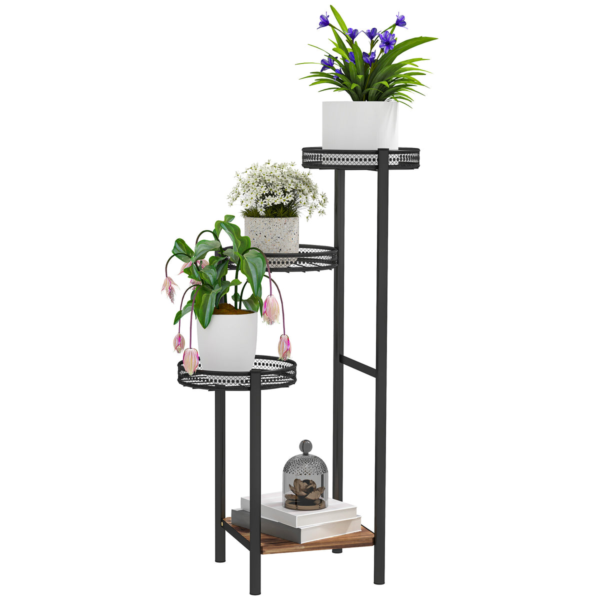 Outsunny Four-Tier Steel Plant Stand - Black