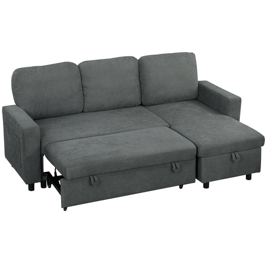 HOMCOM L Sofa Bed, with Storage - Charcoal Grey