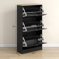 HOMCOM Modern Compact Three-Drawer Shoe Storage Cabinet - Black