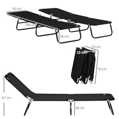 Outsunny Set of Two Metal Frame Folding Sun Loungers - Black