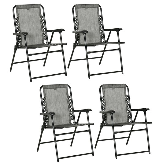 Outsunny Pieces Patio Folding Chair Set, Outdoor Portable Loungers for Camping Pool Beach Deck, Lawn Chairs with Armrest Steel Frame, Mixed Grey