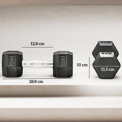 HOMCOM 2x6kg Hex Dumbbells Set Rubber Dumbbells Weight Lifting Equipment Fitness Home Gym