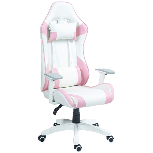 HOMCOM Faux Leather Colour Block Gaming Chair, with 135√Ç¬∞ Reclining Back - Pink/White