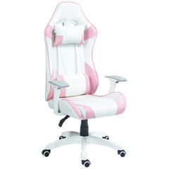 HOMCOM Faux Leather Colour Block Gaming Chair, with 135√Ç¬∞ Reclining Back - Pink/White