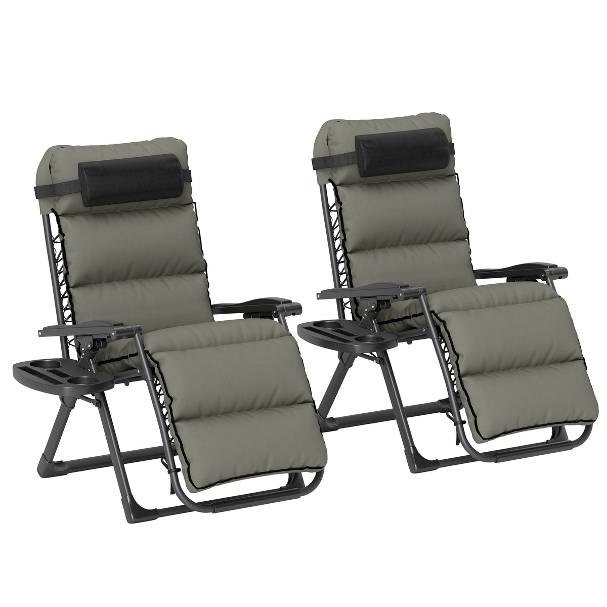 Outsunny Set of Two Reclining Sun Loungers, with Cushion - Grey