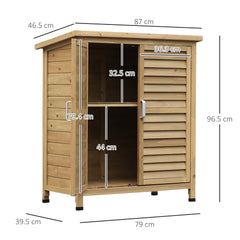 Outsunny Garden Shed Wooden Garden Storage Shed 2 Door Unit Solid Fir Wood Garage Tool Organisation Cabinet, 87L x 46.5W x 96.5Hcm, Natural