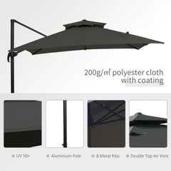 Outsunny Cantilever Parasol 360 Degree Rotation Angle Adjustment Outdoor Market Garden Umbrella - Dark Grey