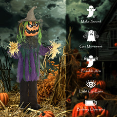 HOMCOM 3'6" Pumpkin Scarecrow Halloween Animatronic، مع عيون متوهجة