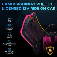 AIYAPLAY Lamborghini Revuelto Licensed 12V Ride on Car w/ Butterfly Doors, Transport Wheels, Suspension, Remote Control, Pink