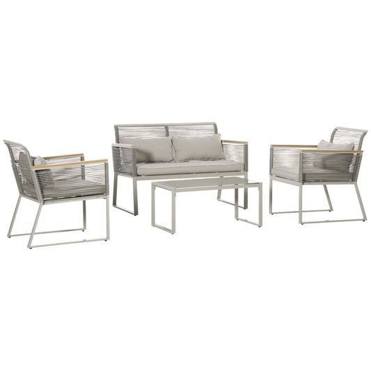 Outsunny 4 Pieces Rattan Garden Furniture Set - Grey