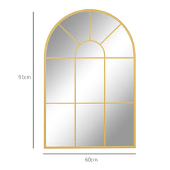 HOMCOM Modern Arched Wall Mirror, 91 x 60 cm Window Mirrors for Living Room, Bedroom, Gold Tone