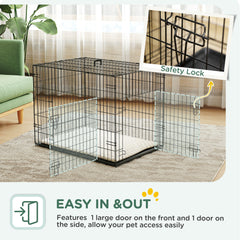 PawHut Foldable Dog Crate with 2 Doors with Tray, Soft Cushion, for Small Dogs, 76 x 53 x 60, Black