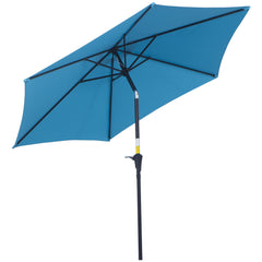 Outsunny 2.6M Garden Parasol Umbrella with Tilt and Crank, Outdoor Sun Parasol Sunshade Shelter with Aluminium Frame, Blue