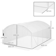 Outsunny Polytunnel Greenhouse Walk-in Grow House with UV-resistant PE Cover, Door, Galvanised Steel Frame, 4 x 3 x 2m, White