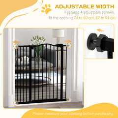 PawHut Pressure Fit Dog Stair Gate No Drilling Safety Gate Auto Close for Doorways, Hallways, 74-94cm Adjustable, 94cm Tall, Black