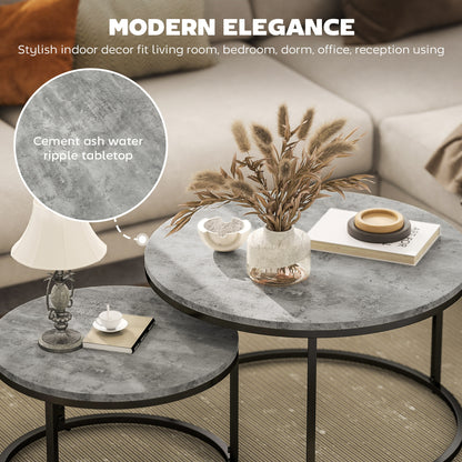 HOMCOM Set of Two Marble-Effect Stacking Tables - Grey/Black