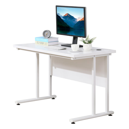 HOMCOM Computer Desk, Home Office Desk, Writing Table, 120x60x75cm Laptop Workstation with 2 Cable Management Holes, C Shaped Metal Legs for Adults, White