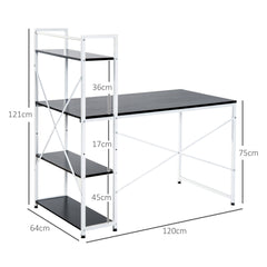 HOMCOM Computer Desk with Storage Shelves on Left or Right, Industrial Reversible Writing Desk for Home Office, Study, Easy Assembly, 120 x 64 x 121cm, Black and White