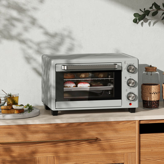HOMCOM 21L Mini Countertop Oven, 100√Ç¬∞C-230√Ç¬∞C Adjustable Temp - Silver Tone