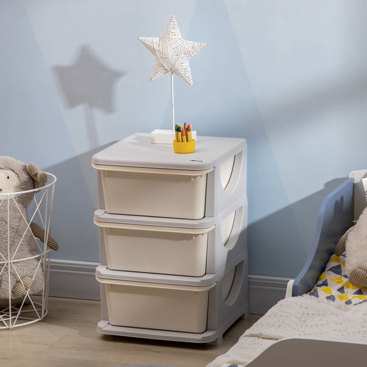 HOMCOM Three-Tier Kids Storage Boxes, with Three Drawers - White