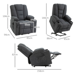 HOMCOM Oversized Riser and Recliner Chairs for the Elderly, Fabric Upholstered Lift Chair for Living Room with Remote Control, Side Pockets, Cup Holder, Charcoal Grey