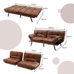 2 Seater Convertible Sofa Bed with Reclining Backrest-Brown