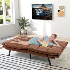 2 Seater Convertible Sofa Bed with Reclining Backrest-Brown