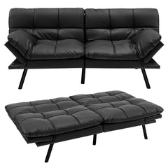 2 Seater Convertible Sofa Bed with Reclining Backrest-Black