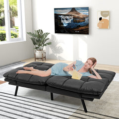 2 Seater Convertible Sofa Bed with Reclining Backrest-Black