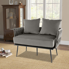 Modern Loveseat Sofa with Woven Back and Arms-Grey