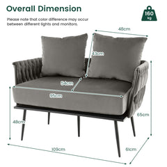 Modern Loveseat Sofa with Woven Back and Arms-Grey